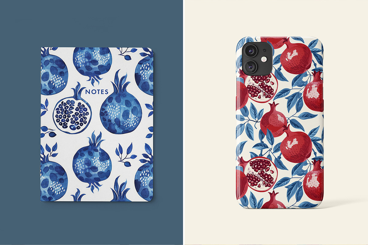 Blue Pomegranates Patterns, a Pattern Graphic by Ninterints (Photo 12 of 19)