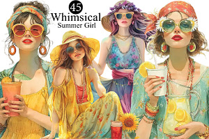 Whimsical Summer Girl Clipart, an Illustration by DreamArtGraphic