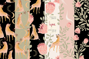 Hyena and protea seamless vector set, a Pattern Graphic by PatternsBlooming