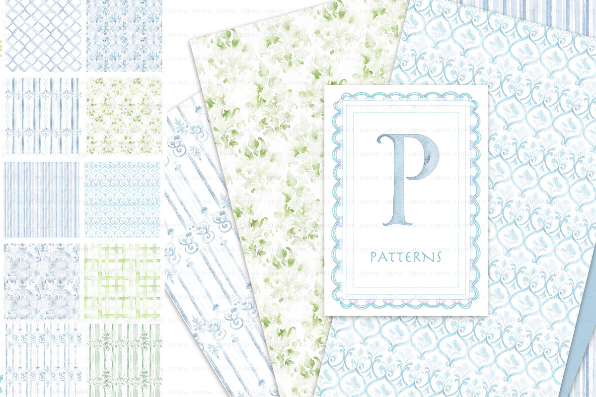 Blue & Green crest, floral frames, a Decorative Illustration by Lisima (Photo 10 of 10)