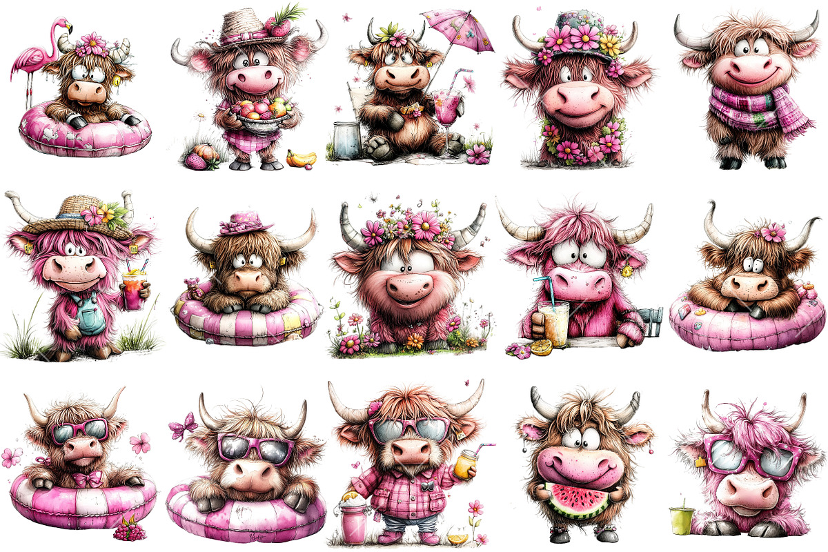 Whimsical Pool Day Highland Cow Clip, an Illustration by OK Design (Photo 3 of 6)