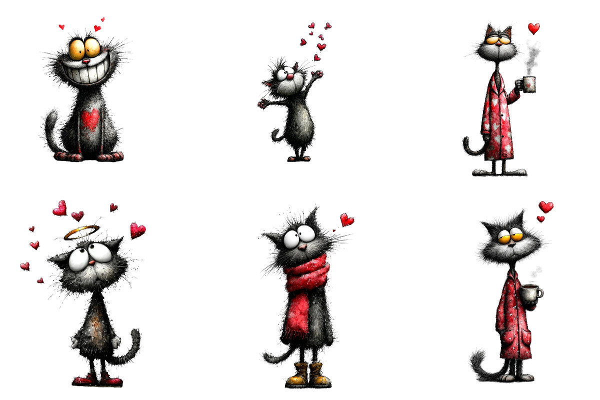 Valentines Whimsical Cat Clipart, an Illustration by CreationArt (Photo 6 of 6)