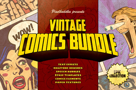 Marvelous Vintage Comics Bundle, a Brushes & More by pixelbuddha.net