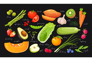 Poster with fruits and vegetables, a Food Illustration by Elen_Art