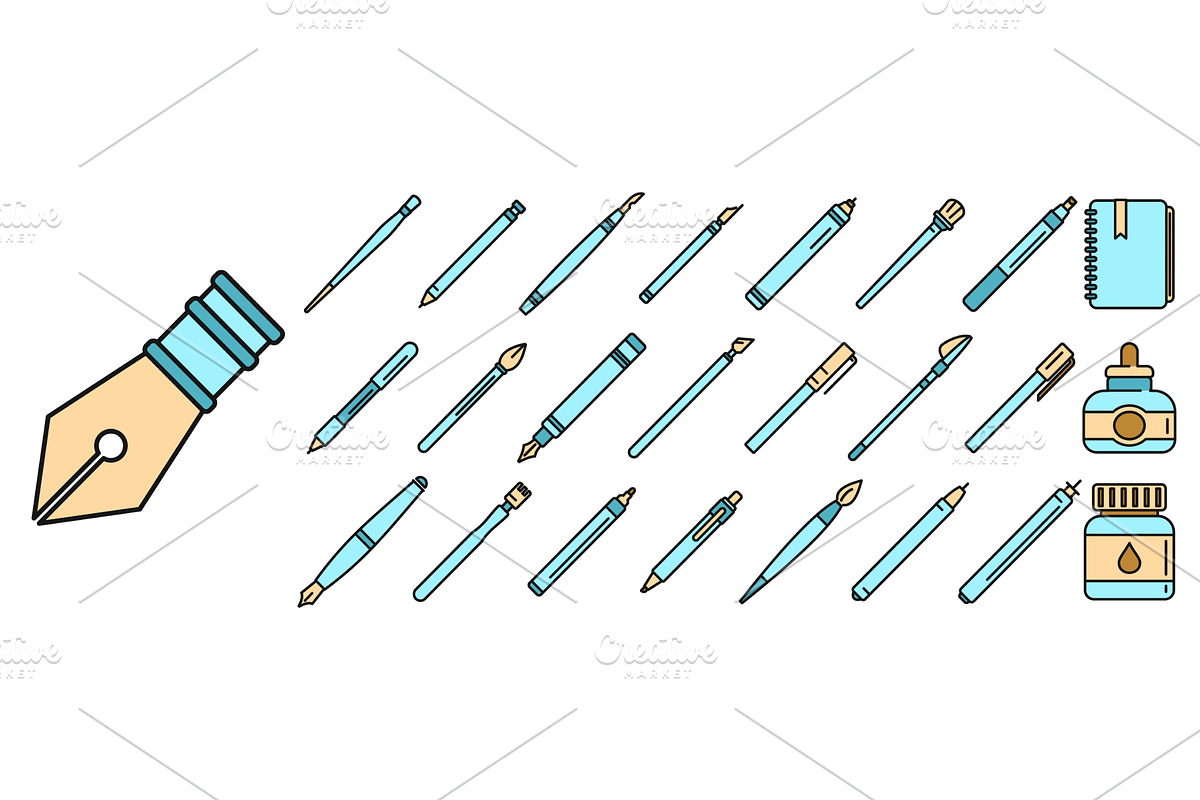 Calligraphy tools icons set vector, an Education Illustration by Ylivdesign