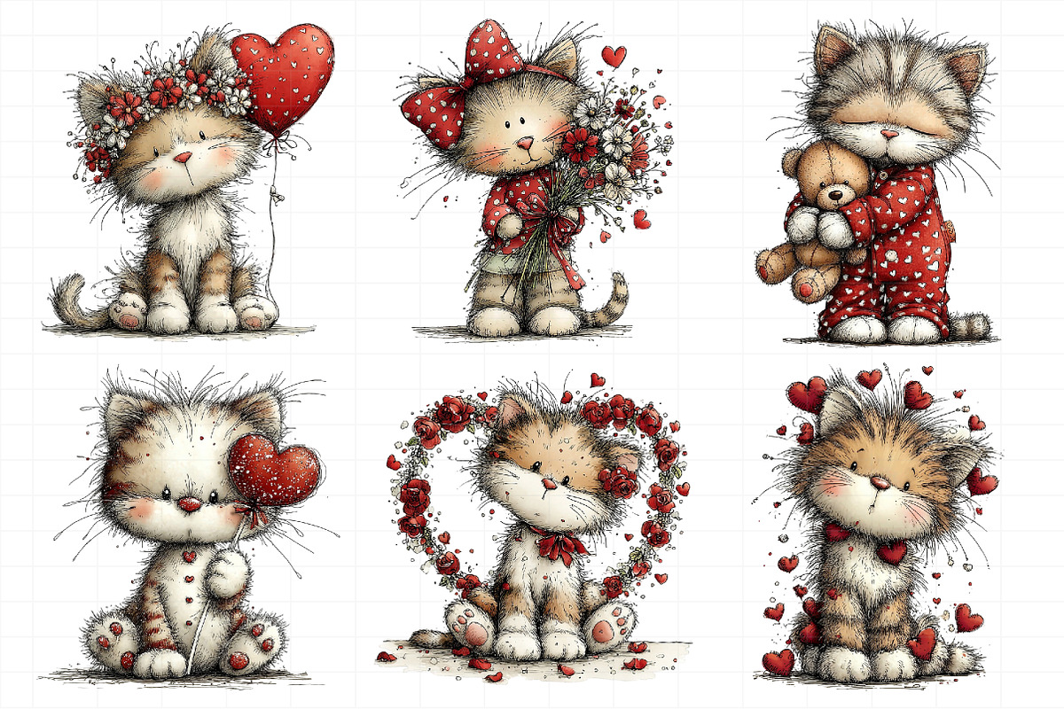 Whimsical Valentine Cat Clipart Bund, an Illustration by Daily.Designs (Photo 4 of 8)