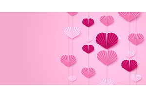 Pink paper heart garland backdrop, an Illustration by art PVP - market