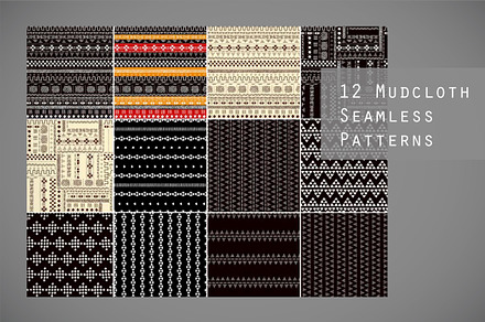 12 Mudcloth seamless patterns set