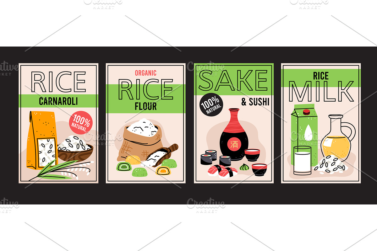 Rice products cards. Different food, a Food Illustration by YummyBuum