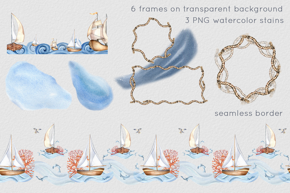 Marine collection watercolor clipart, an Illustration by Kate Lanbina (Photo 7 of 13)