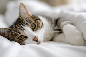 Adorable tabby cat lying comfortably, an Animal Photo by MistyDay