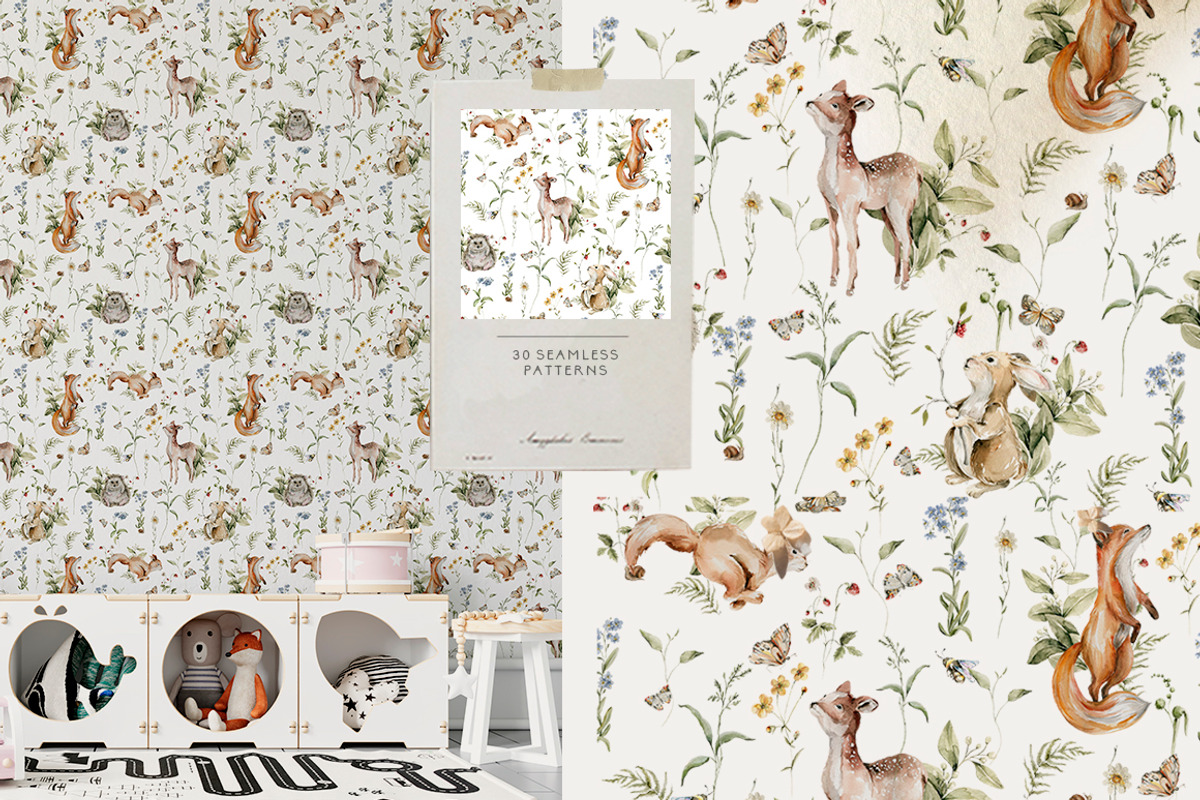 Woodland kids patterns Cute animals, an Animal Illustration by 60secondsArt (Photo 13 of 16)