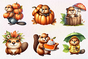 Watercolor Autumn Cute Beaver, an Illustration by CreationArt (Thumbnail 2 of 9)