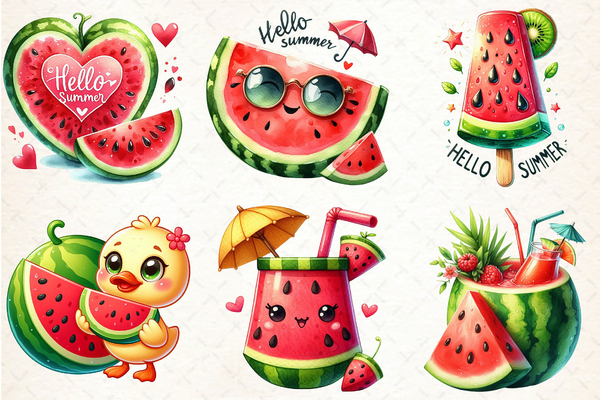 Hello Summer Juicy Watermelon Clipar, an Illustration by Libby Wishes (Photo 2 of 5)