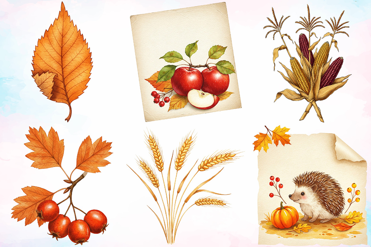 Watercolor Ephemera Autumn Clipart, a Seasonal Illustration by Canvas Craft (Photo 4 of 5)