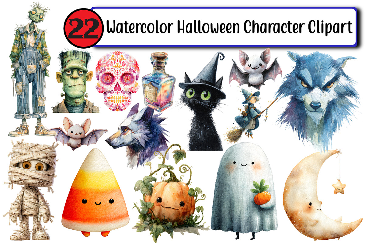 Watercolor Halloween Character, an Illustration by Design Market (Photo 1 of 3)