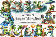 Funny and Cute Frog Beach Clipart, an Illustration by DreamArtGraphic (Thumbnail 1 of 5)