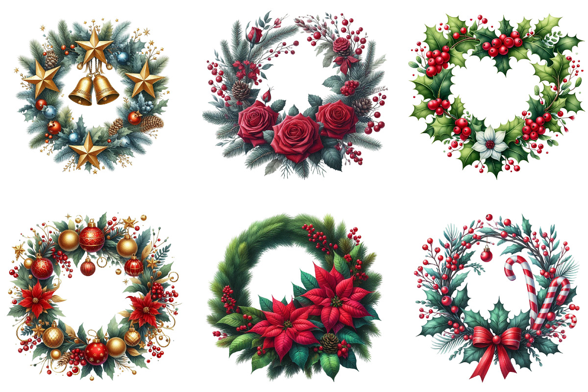 Watercolor Christmas Wreath Clipart, an Illustration by DreamArtGraphic (Photo 4 of 5)