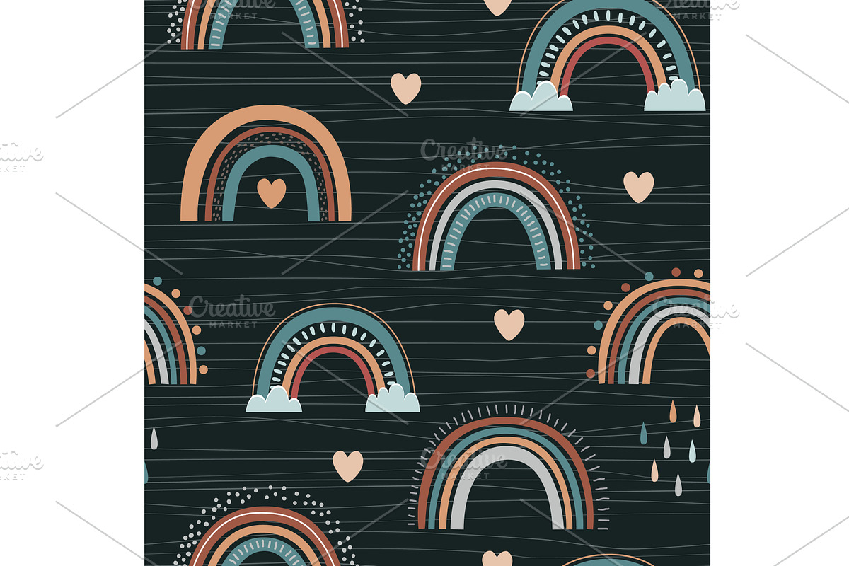 Cute Boho Rainbow seamless pattern, an Illustration by Toltemara