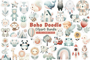 Boho Doodle Baby watercolor Clipart, an Illustration by CreationArt