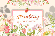 Strawberry Pink Flower Garden, a Decorative Illustration by Rachel Art Studio (Thumbnail 1 of 9)