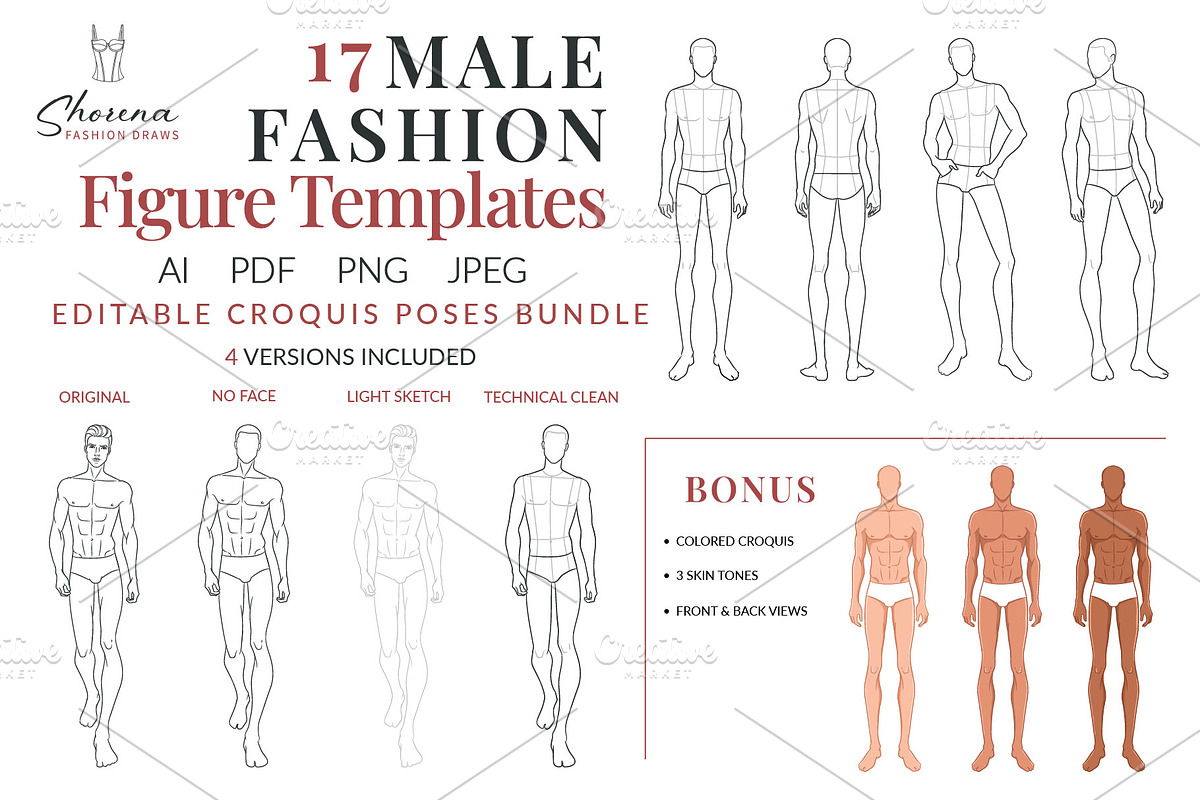 Male Fashion Figure Templates Bundle, a Person Illustration by Shorena Fashion Draws (Photo 1 of 9)
