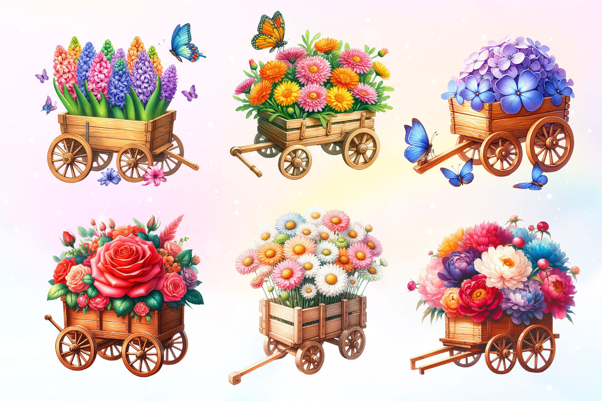Floral Wooden Wagon Clipart PNG, a Work Illustration by Dream Creation (Photo 2 of 5)