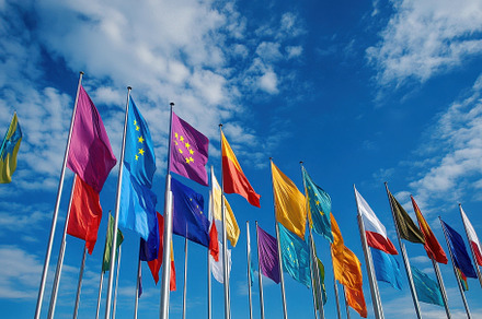 European Union flags displayed at th, a Photo by Iftikhar Alam