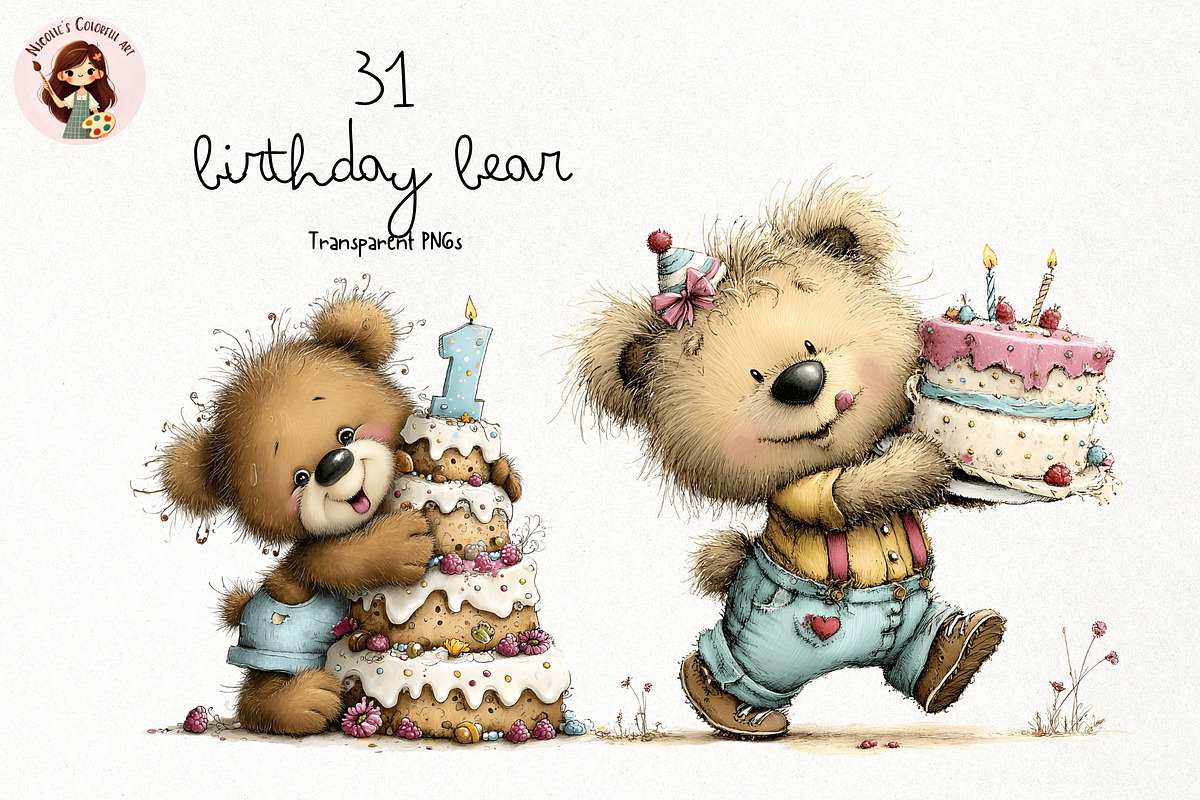 Birthday Bear PNG Clipart Watercolor, an Animal Illustration by Nicolle's Colorful Art (Photo 1 of 3)