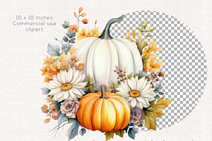 Boho Fall Floral Pumpkins Clipart