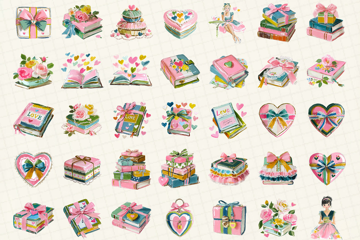 Valentine's Book Coquette Clipart, an Illustration by DreamCafeArt (Photo 2 of 6)