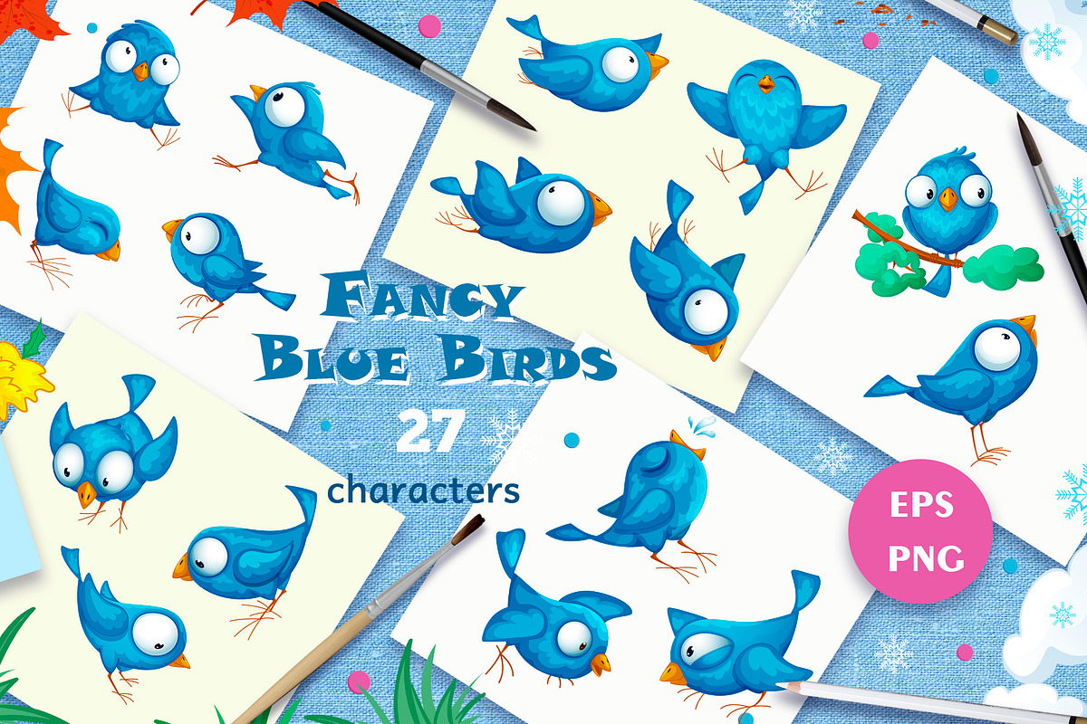 Fancy Blue Birds Big set. Characters, a Food Illustration by Maycat_store (Photo 2 of 6)