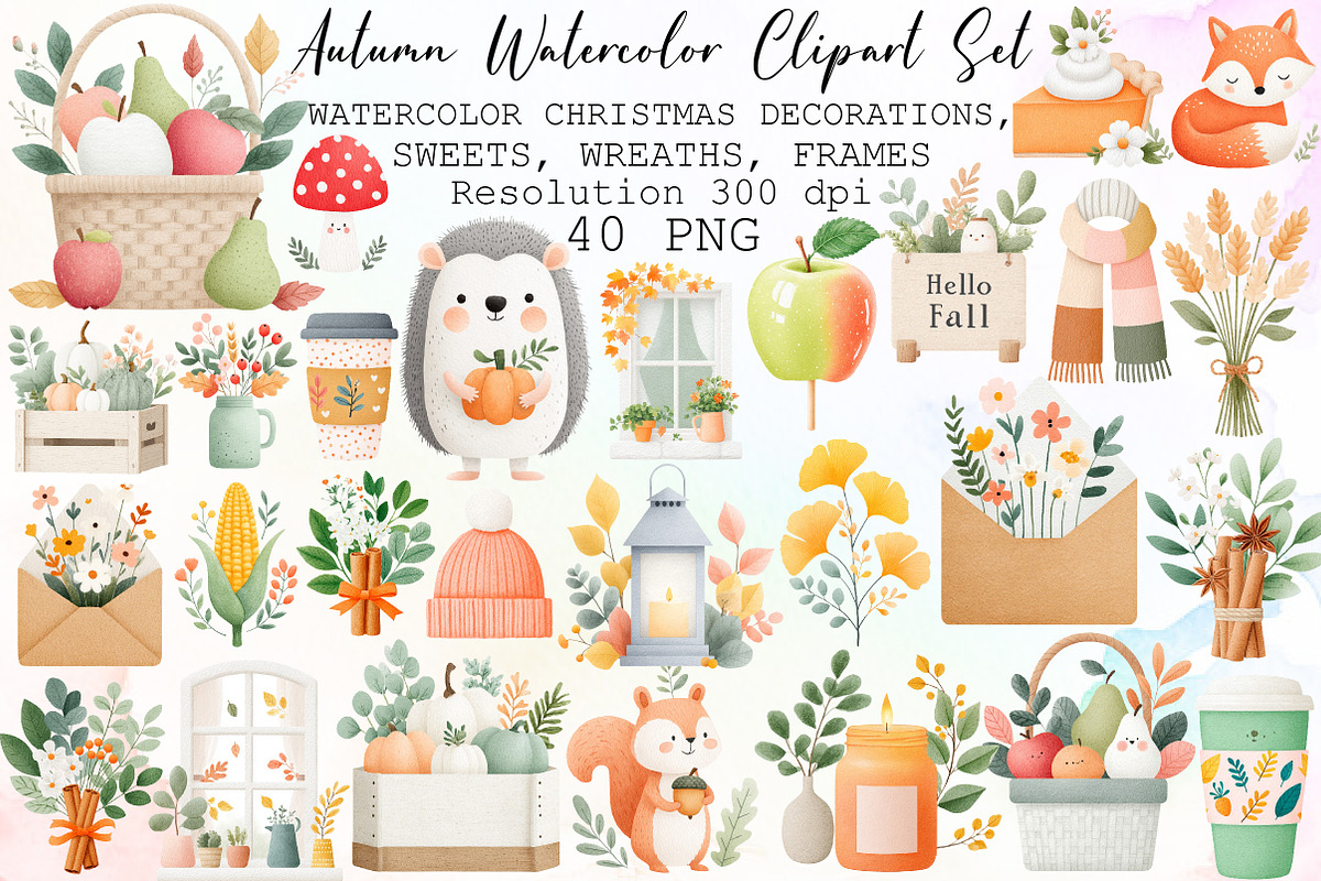 Autumn Watercolor Clipart Set, an Illustration by Sublimation Artist (Photo 1 of 6)