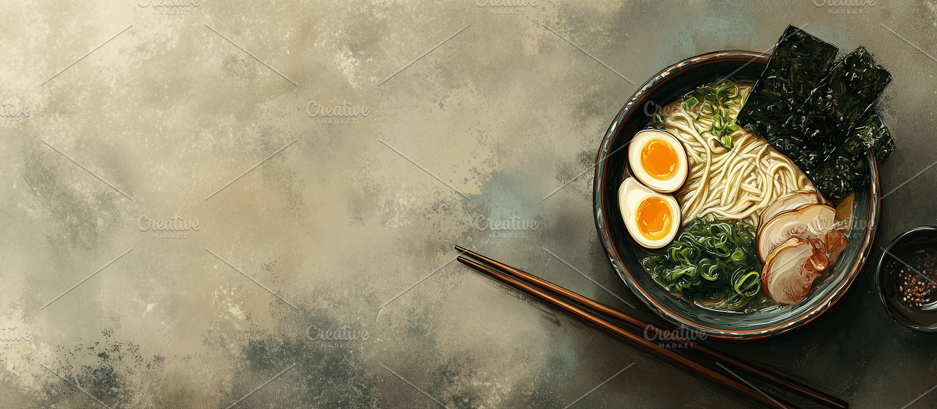Bowl of ramen with egg chashu banner, a Food & Drink Photo by MistyDay