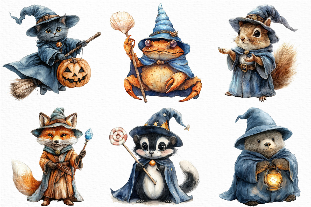 Halloween Wizard Animal Clipart, an Illustration by Craft Nest (Photo 4 of 6)