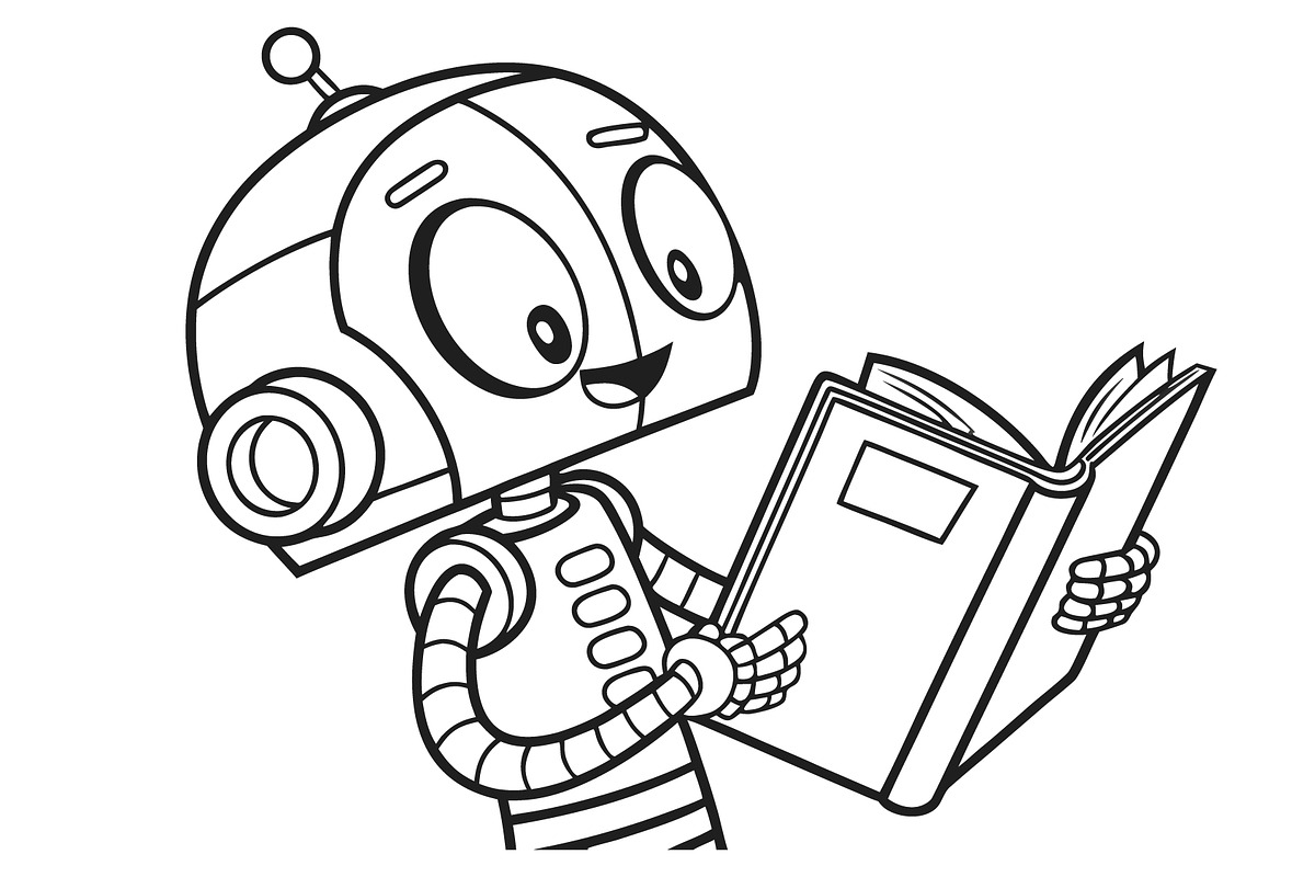 Robot Reading Book Coloring Page, a Wallpaper Graphic by hkmonir (Photo 1 of 3)