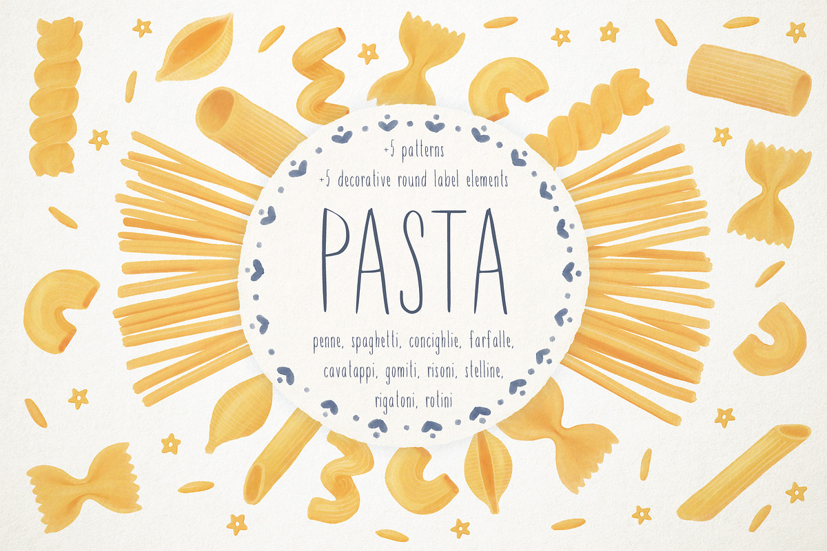 Watercolor Pasta Clipart Set, a Food Illustration by Jelena Sardi (Photo 1 of 8)