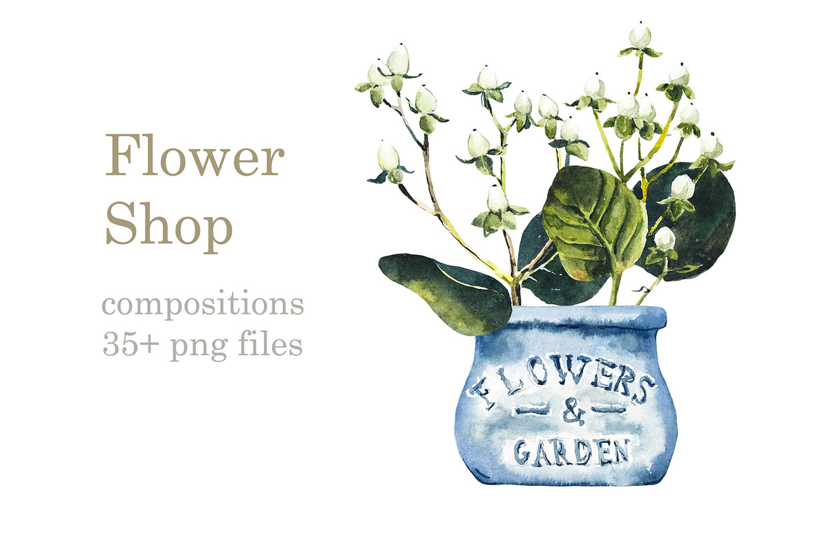 Watercolor Flower Shop, an Object Graphic by Budogoshch (Photo 1 of 5)