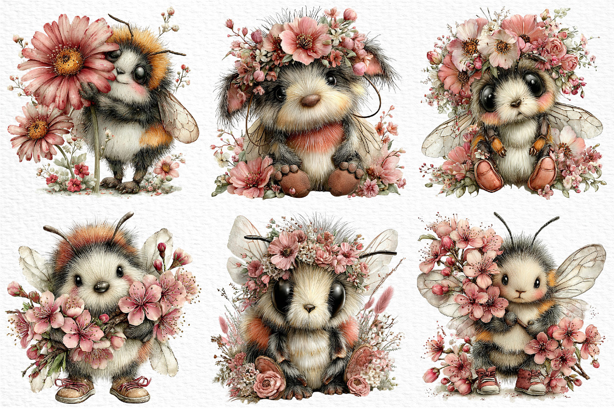 Whimsical Spring Bee Clipart PNG, an Illustration by Craft Nest (Photo 6 of 11)