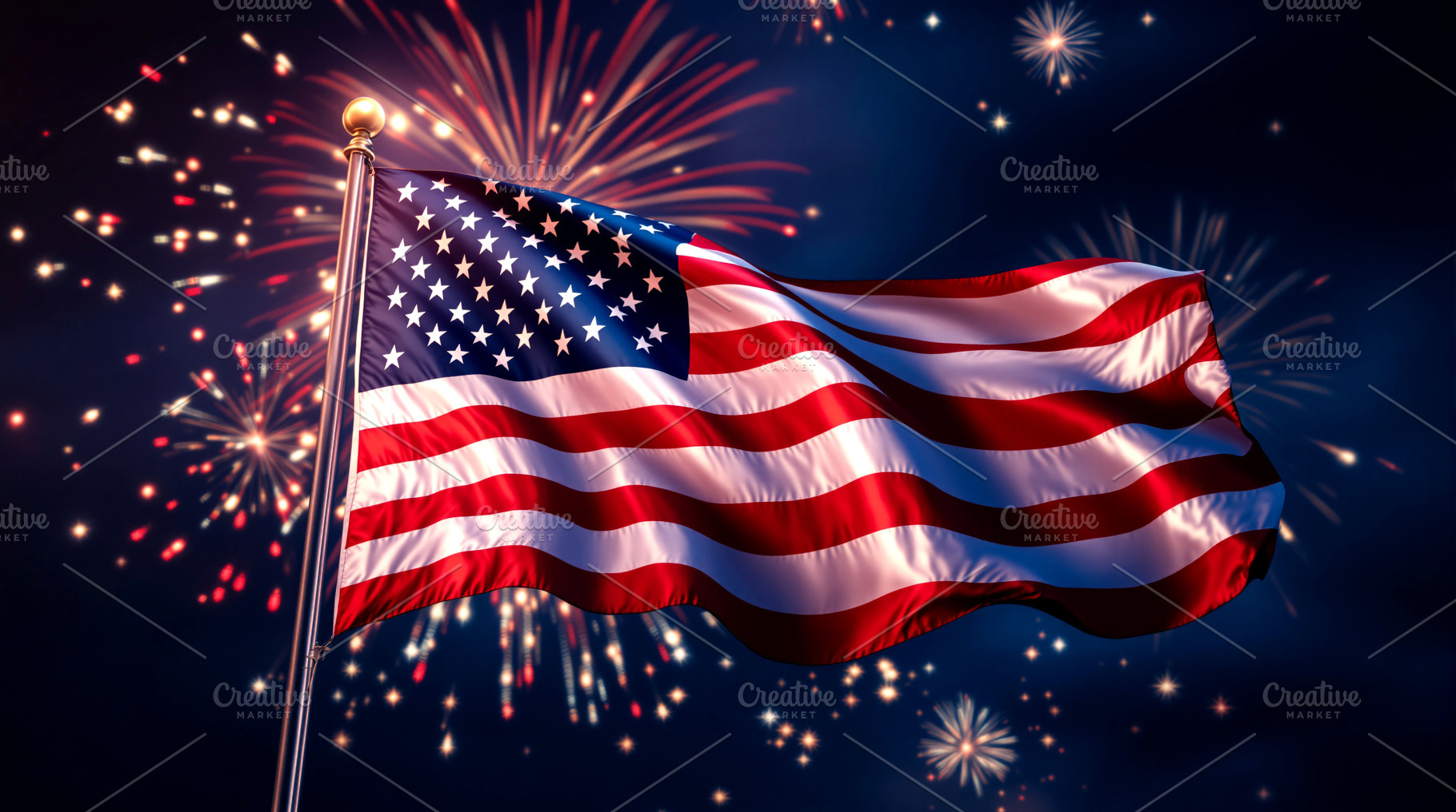 American Flag with Fireworks, a Photo by Rafoz