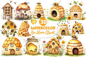 Watercolor Bee Home Clipart, an Illustration by Dream Creation