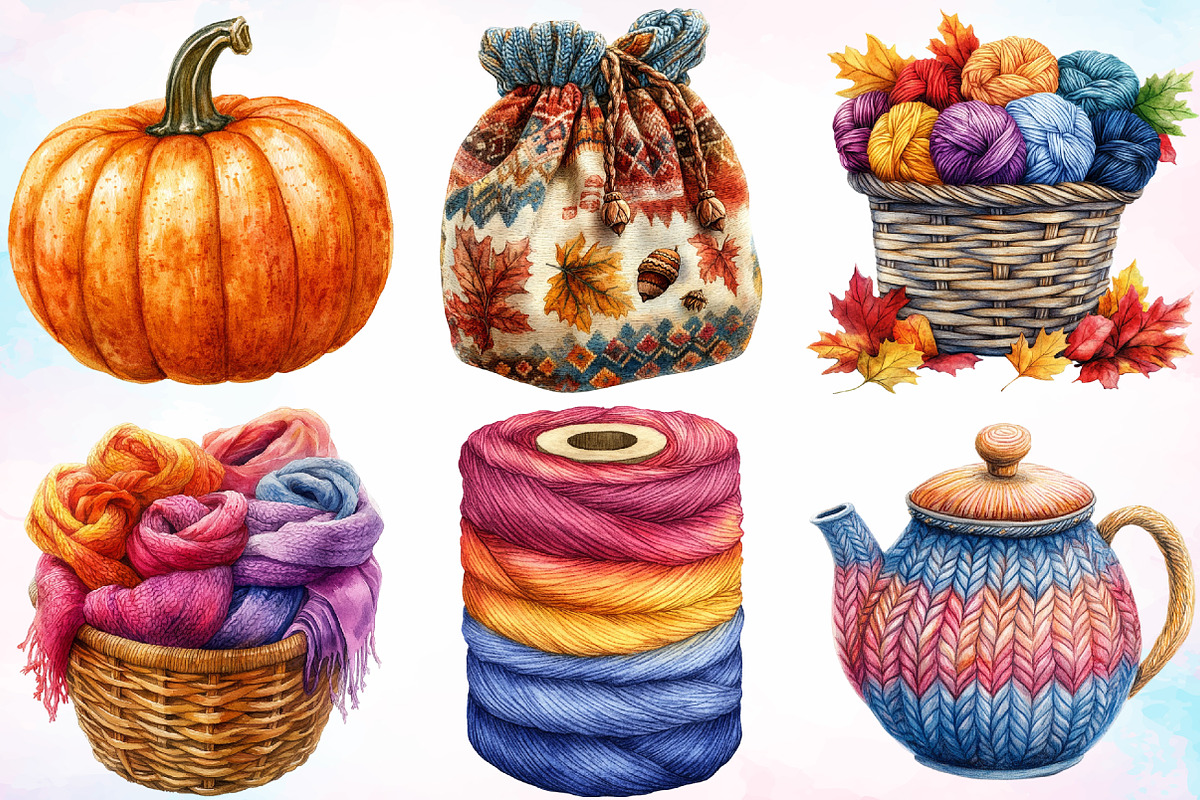 Vintage Knitted Autumn Clipart PNG, a Seasonal Illustration by Canvas Craft (Photo 3 of 5)