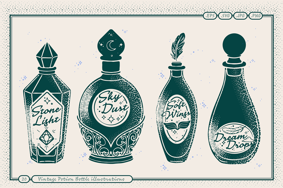 Vintage Potion Bottle Illustrations, an Object Illustration by TheFoodAtlas (Photo 4 of 8)
