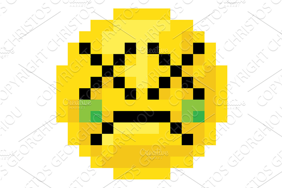 Pixel Art Emoji Emoticon Sick Face, an Emoji Icon by Christos Georghiou