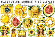 Watercolor Summer Vibe Clipart, an Illustration by SinaCreation (Thumbnail 1 of 9)