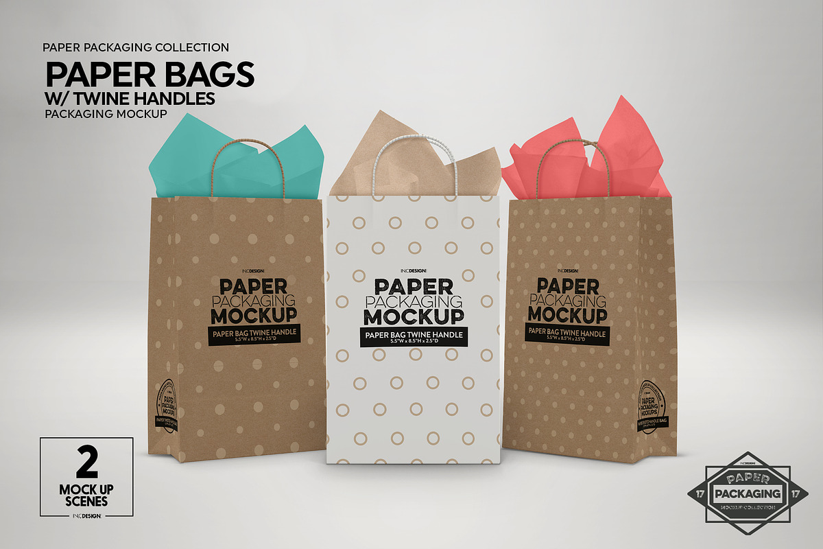 Paper Bags Twine Handles Mockup, a Packaging Mockup by INCDesign (Photo 2 of 10)