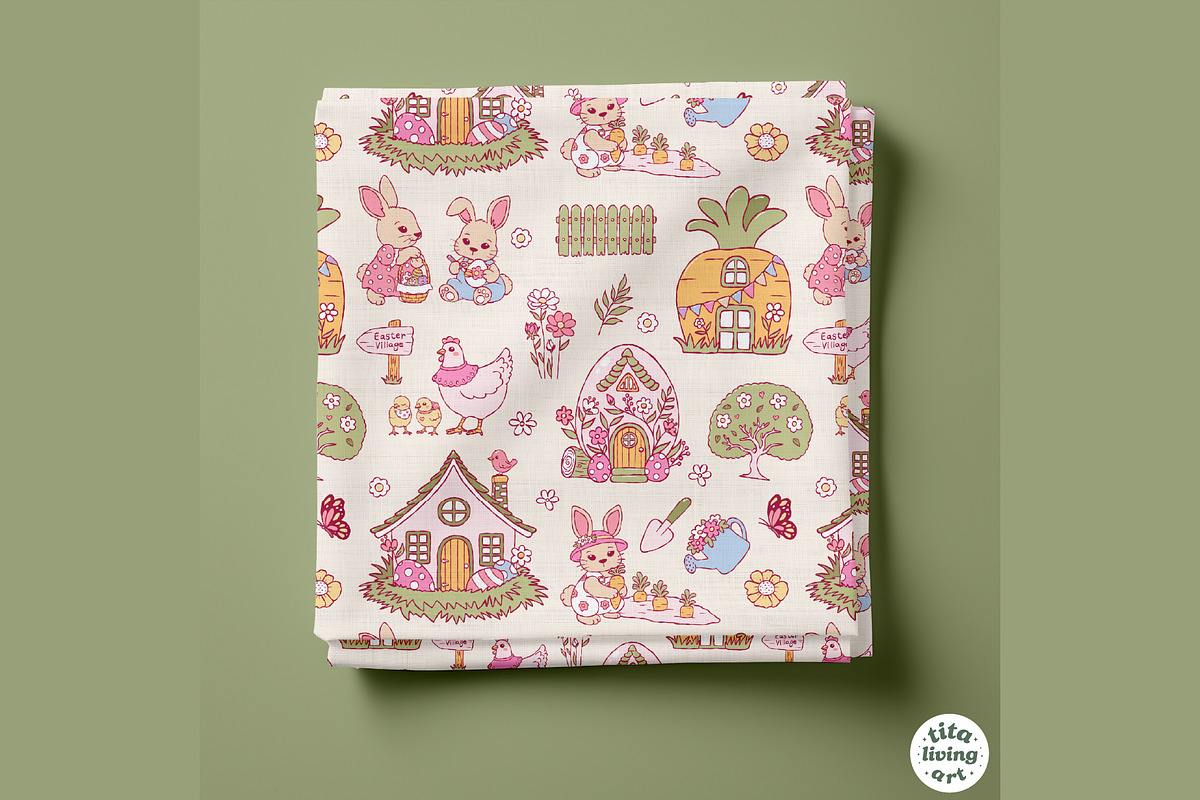 Easter Village Seamless Pattern, a Seasonal Illustration by TitaLivingArt (Photo 4 of 13)