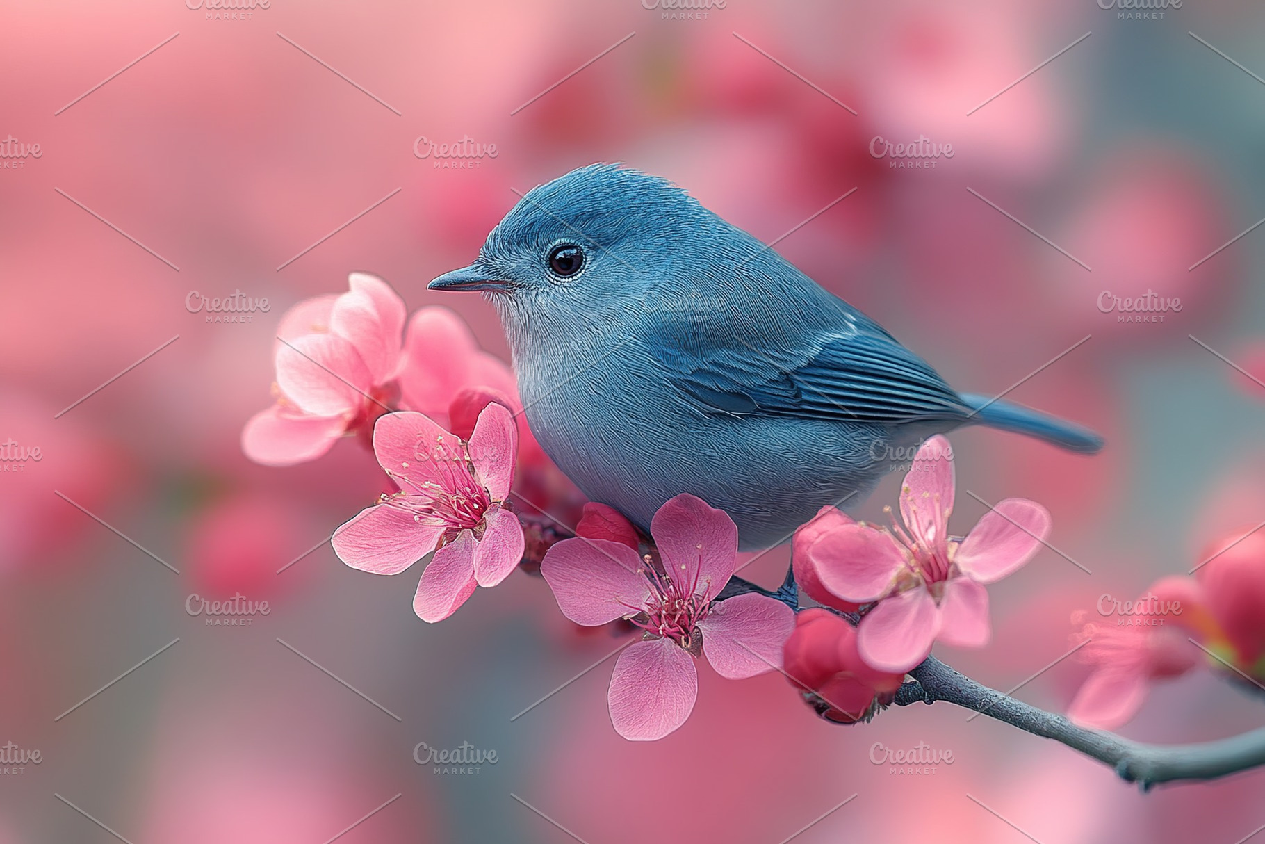 Beautiful blue bird on a flowering tree branch, an Animal Photo by AlyaAnd