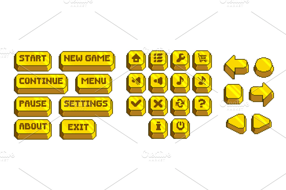 Pixel game buttons set isolated on, an Object Illustration by art PVP - market