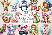 Watercolor Cute Zoo Clipart, an Illustration by DreamPrint404 (Thumbnail 1 of 5)